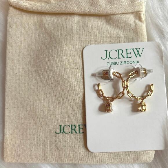 J Crew NWT Chainlink Hoop Earrings with Cubic Zirconia Crystals - Picture 3 of 5